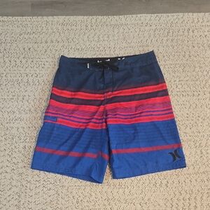 Hurley Men's Blue and Red Swim Board Shorts